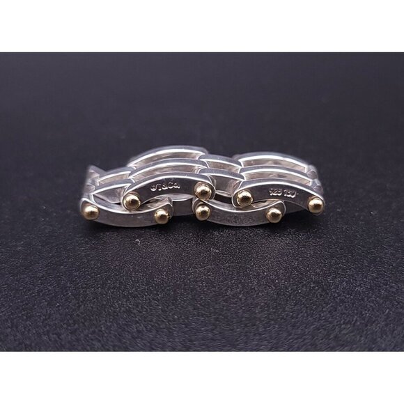 Tiffany & Co Vintage Sterling Silver 18kt Yellow Gold Gatelink Ring Size 6.75 - Picture 5 of 8